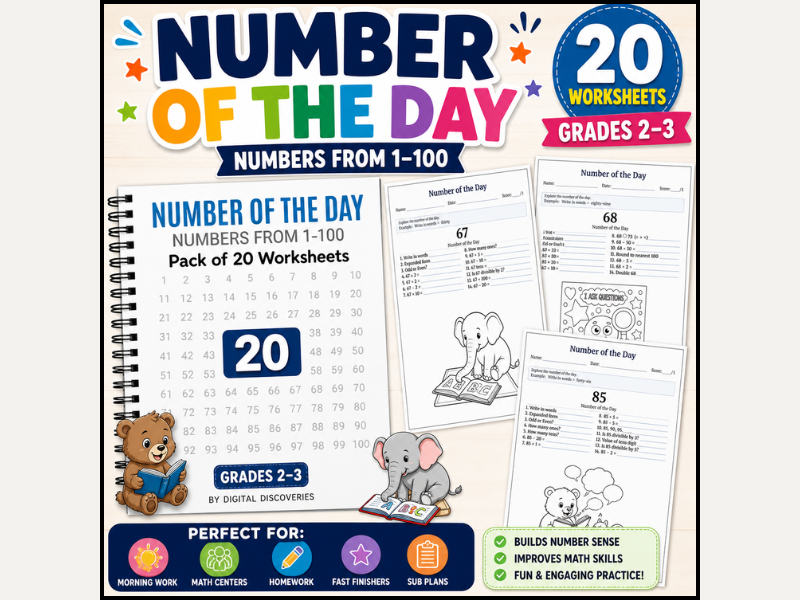Number of the Day Worksheets Grades 2-3 Math Morning Work Printable Daily Number Sense Activities