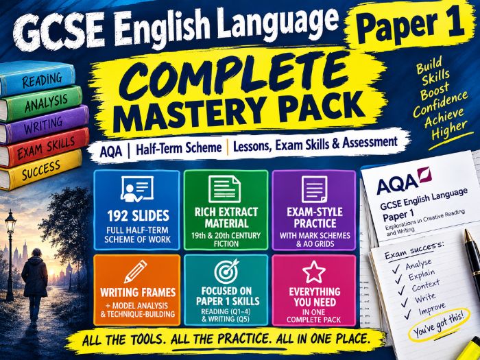GCSE English Language Paper 1 COMPLETE Mastery Pack (AQA) – 6‑Week Scheme, Lessons, Exam Papers