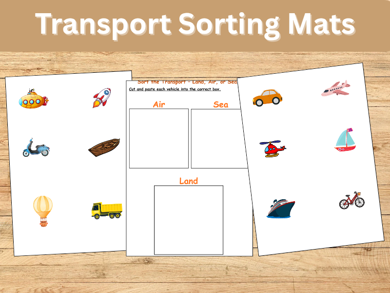Transport Sorting Mats – Land, Air, and Sea (KS1 Sorting Activity)