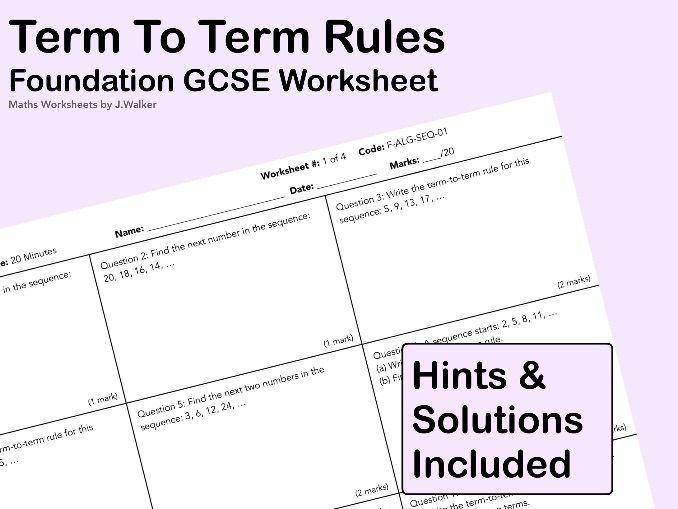 GCSE Maths Worksheet: Term To Term Ruless - Foundation Tier