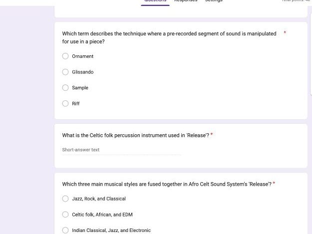 Google Form Quiz Edexcel GCSE Release - Afro Celt Sound System