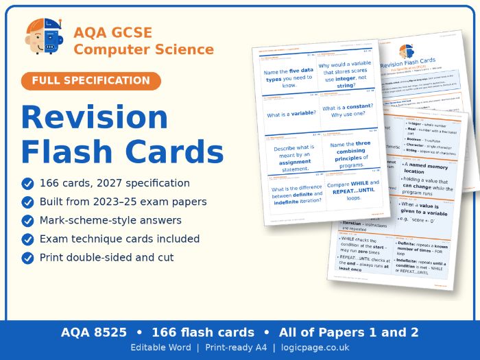 AQA GCSE Computer Science Revision Flash Cards – Full Specification (166 cards)