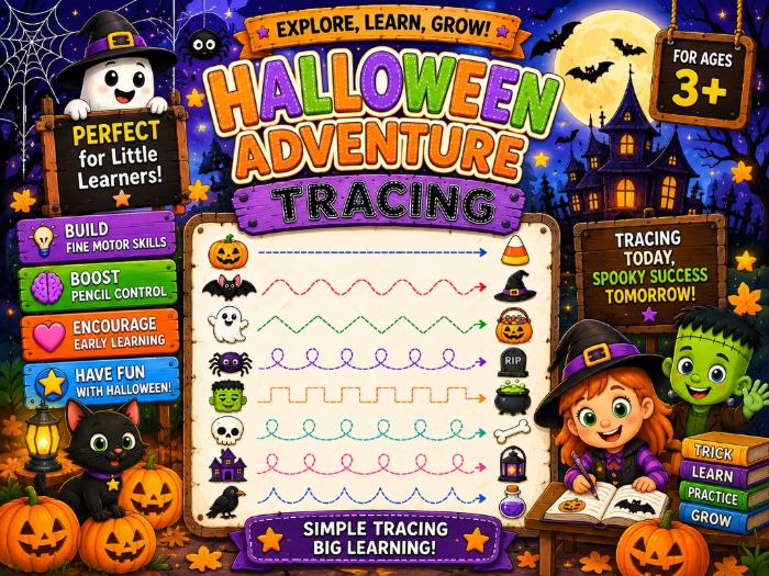 Halloween Tracing Worksheets | Fine Motor & Pre-Writing Activities | Preschool–1st Grade