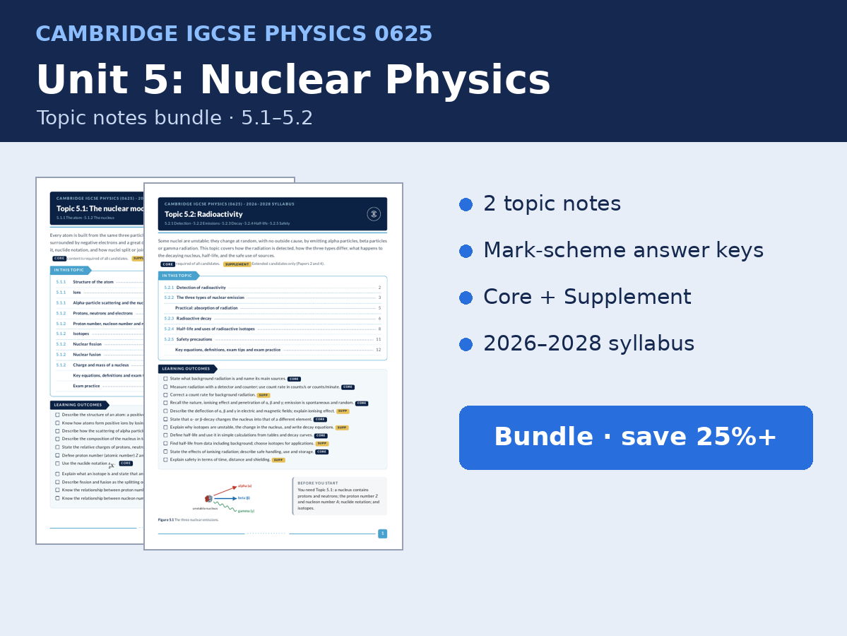 IGCSE Physics 0625 Unit 5 Nuclear Physics Notes Bundle