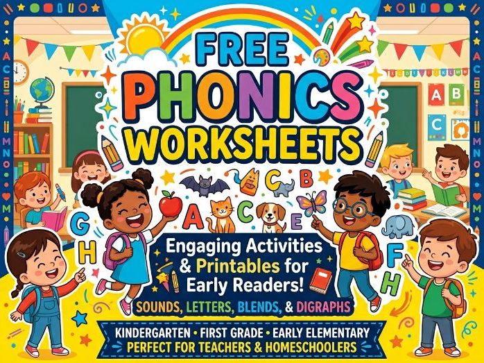 FREE Kindergarten Phonics Worksheets | CVC Words Activities No Prep