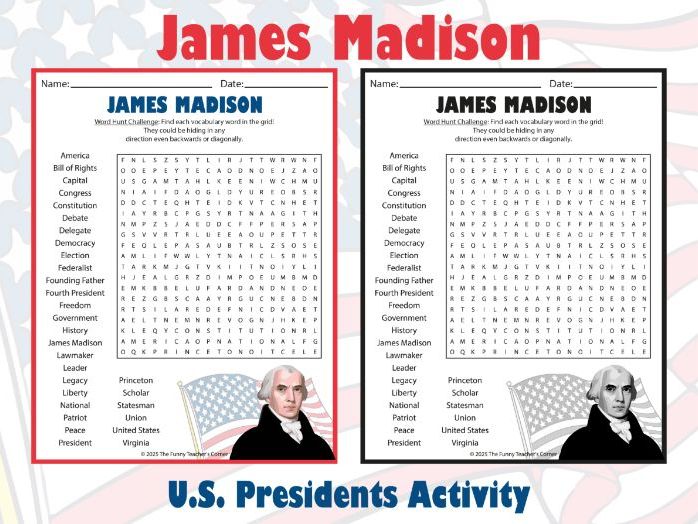 James Madison Biography Word Search Puzzle | U.S. Presidents Activity