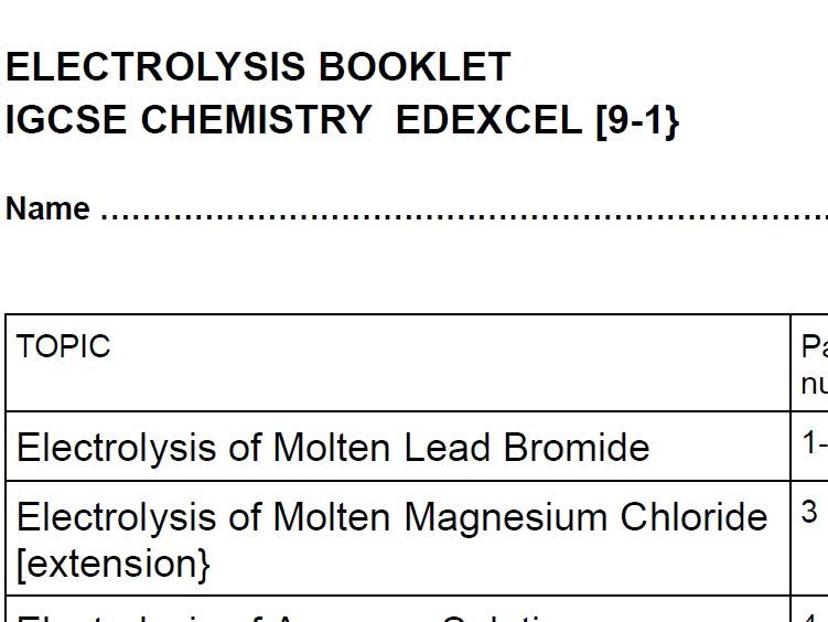 Electrolysis  Booklet IGCSE Chemistry Edexcel {9-1}