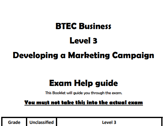 BTEC Business Level 3 – Developing a Marketing Campaign Exam Help Guide