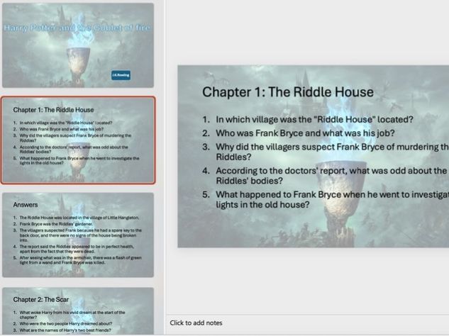 Harry Potter and the Goblet of Fire Comprehension Questions