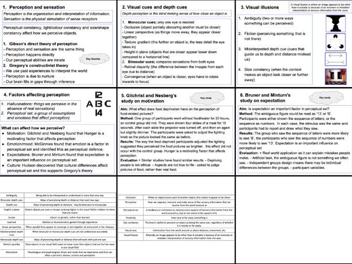 GCSE Psychology Perception Unit Knowledge Organiser