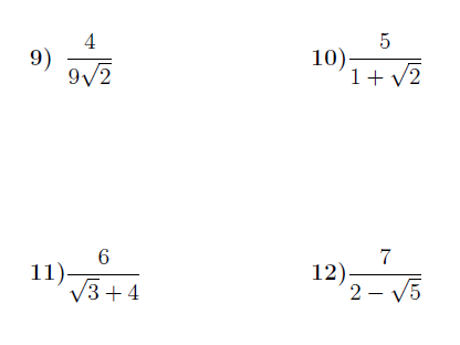 Rationalising the denominator worksheet no 2 (with solutions)