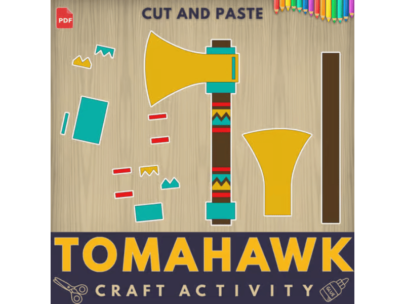 Printable Tomahawk Craft Activity | Native American History Cut and Glue Axe