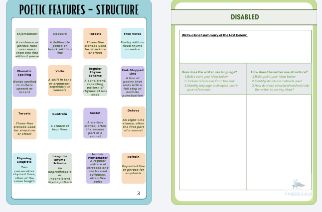 Prose Analysis Chart Edexcel IGCSE English Language Poetry & Prose: Language and Structure ...