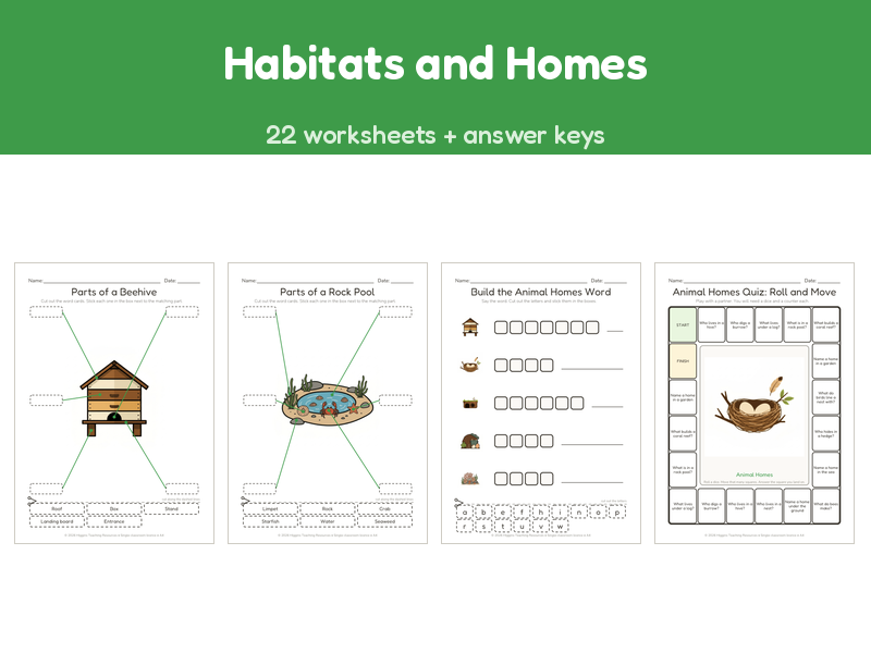 Habitats and Homes | 22 No-Prep Worksheets + Answer Keys | Ages 5-7