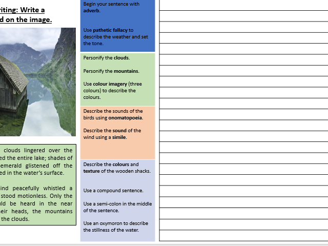 Descriptive Writing Placemat