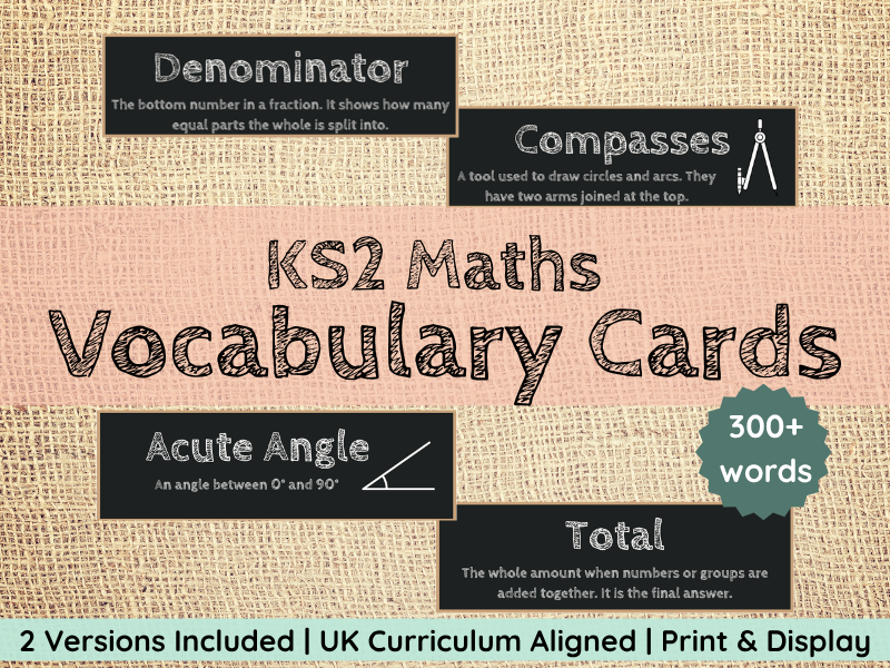 KS2 Maths Vocabulary Cards Classroom Display | 300+ Terms & Definitions