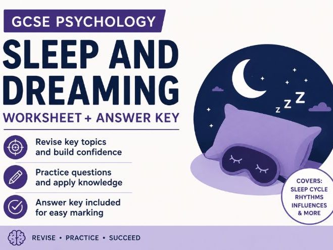 GCSE PSYCHOLOGY - TOPIC 9, SLEEP AND DREAMING WORKSHEET
