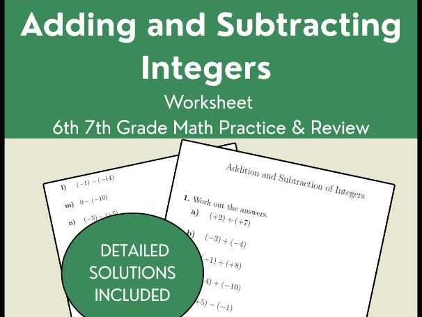 Adding and Subtracting Integers Worksheet 6th 7th Grade Math Practice & Review
