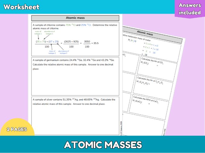 GCSE Chemistry Relative Atomic and Molecular Mass Worksheet | Ar, Mr and Calculations Practice