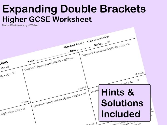 GCSE Maths Worksheet: Expanding Double Brackets - Higher Tier
