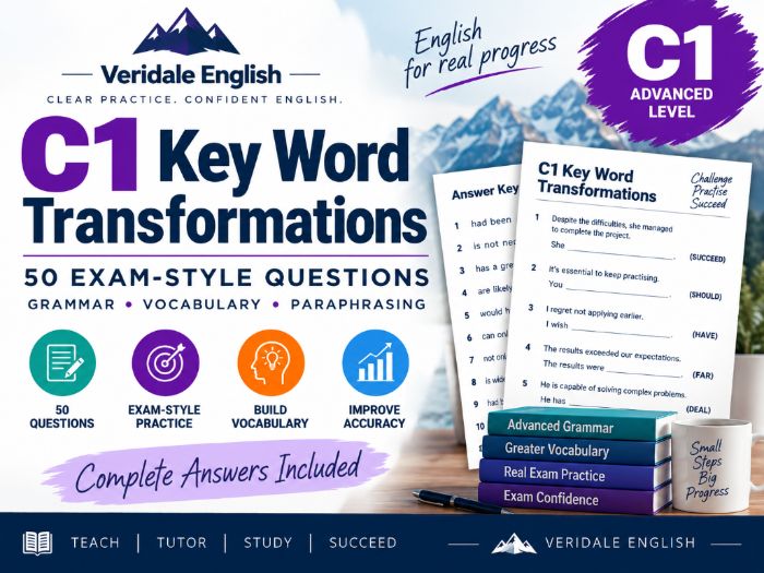 C1 Key Word Transformations – 50 Questions