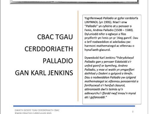 WJEC GCSE Music - Palladio gan Karl Jenkins - New for teaching septmber 2025