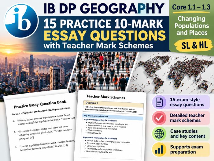 IB DP Geography Core 1 - Changing Population 10 Mark Question Bank