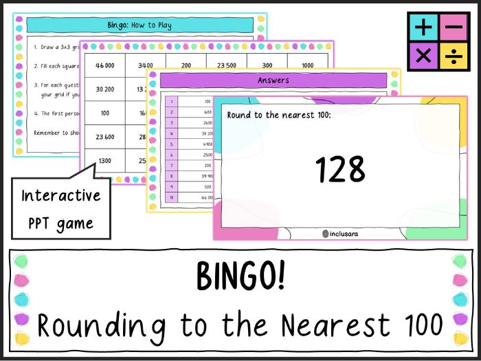 Rounding to the Nearest 100, Whole Class Bingo Game for KS2 and KS3