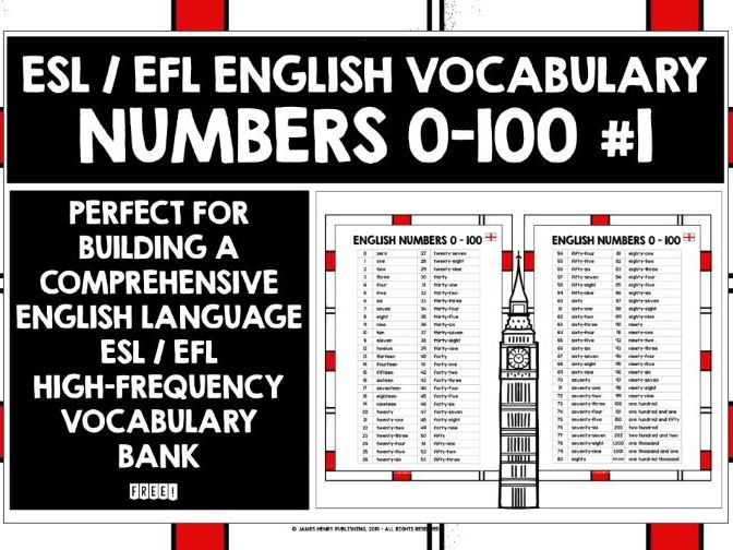 ENGLISH NUMBERS 0100 LIST FREEBIE 1 Teaching Resources