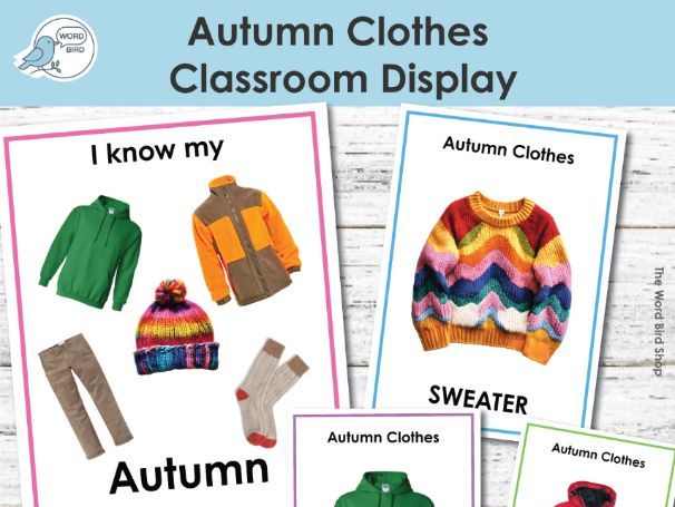 Autumn Clothes Classroom Display | Real Photo Posters | 21 Pages | Flash Cards & Wall Decor
