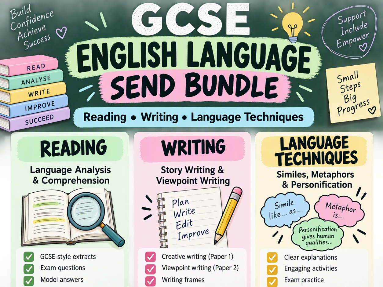 Similed GCSE English Language SEND Bundle | Reading, Writing, Similes ...