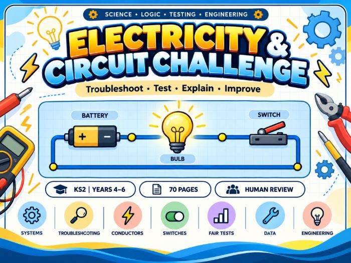 Electricity & Circuit Challenge  KS2 Electrical Circuits Workbook  70 Pages