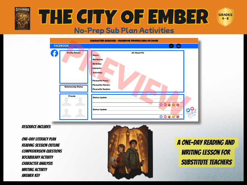 The City of Ember No-Prep Cover Lesson | Novel Study Activities PDF | Years 5–9