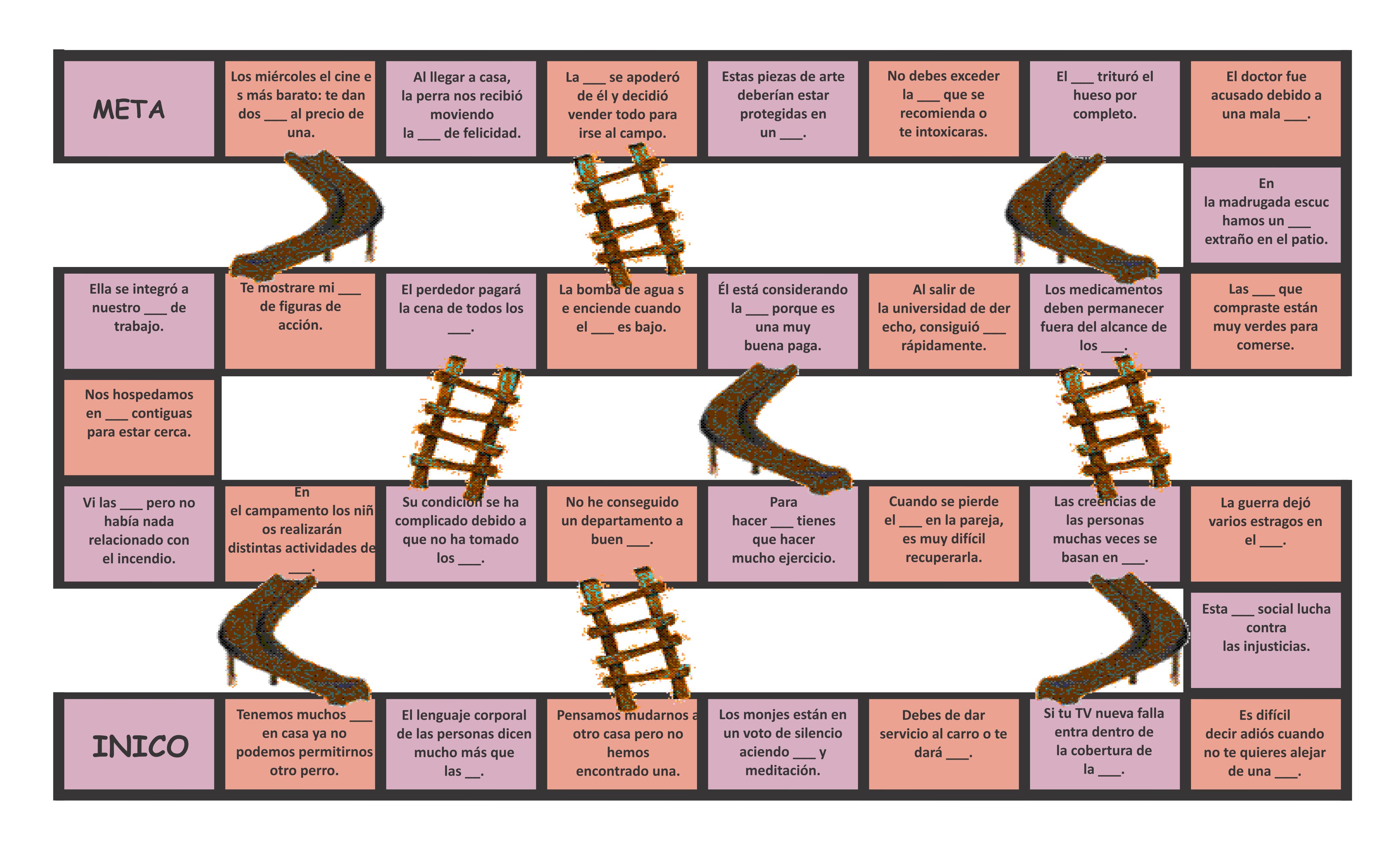 Common Nouns 2 Spanish Chutes and Ladders Board Game Teaching Resources