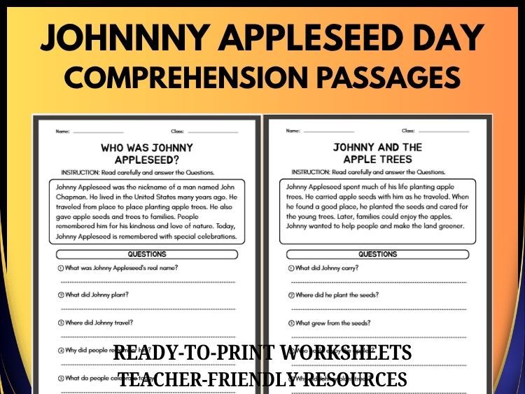 Johnny Appleseed Reading Comprehension | 20 Passages & Questions | Grades 2–8