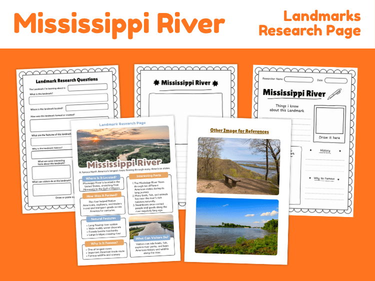Mississippi River Landmark Research Project | Geography Worksheets