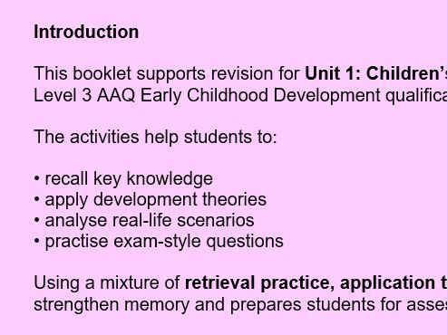 AAQ Early Childhood Development Unit 1 Revision and exam practice booklet (Pearson aligned)