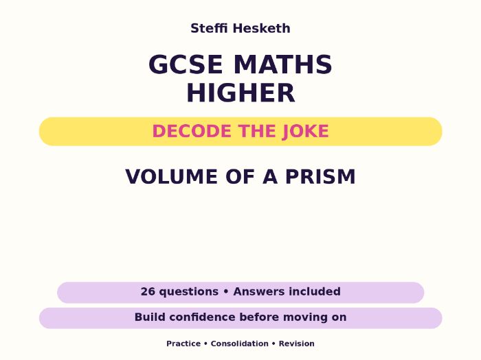 Volume of a Prism | GCSE Decode the Joke + Answers