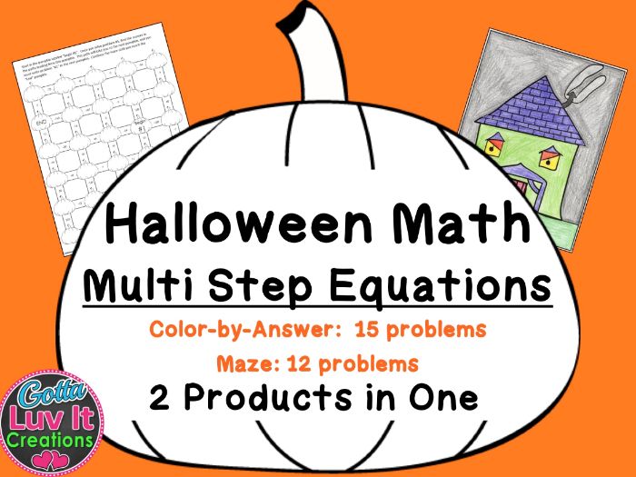 Solving Equations Halloween Fall Multi Step Equations Bundle Maze & Color by Number Coloring Page