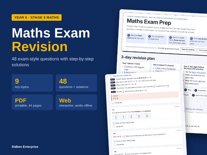 Year 6 Maths Exam Revision with Solutions