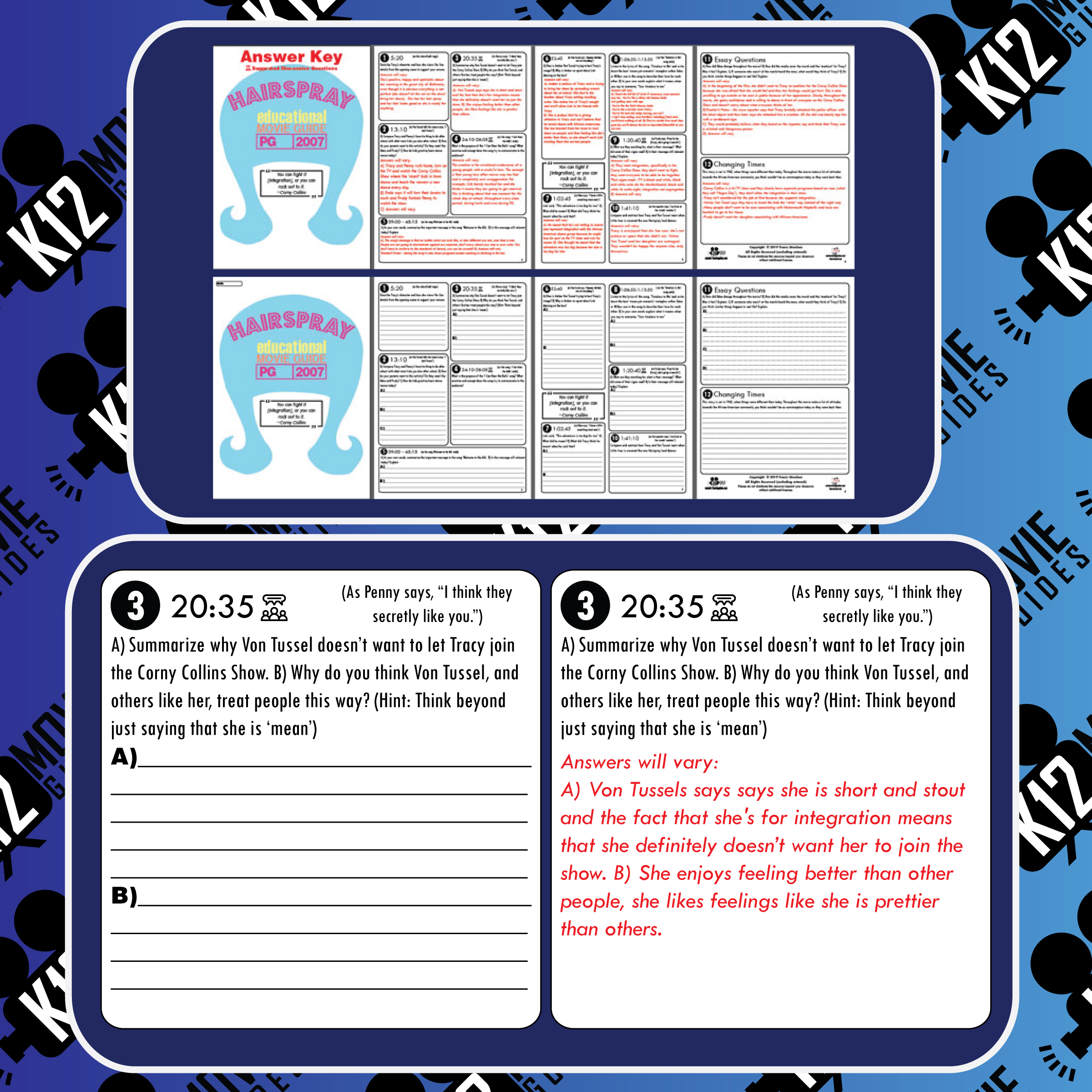 Hairspray Movie Guide Questions Worksheet (PG 2007) Teaching