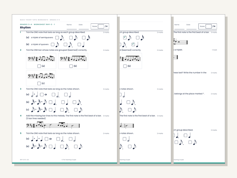 Grades 3–4 Music Theory Worksheets: Rhythm & Time Signatures (20 + Answers)