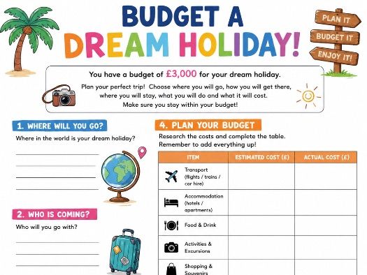 Budget a Dream Holiday – KS2 Maths End of Year Project | Budgeting & Financial Literacy Worksheet