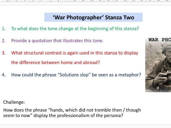 Narrative writing using war poetry SOW