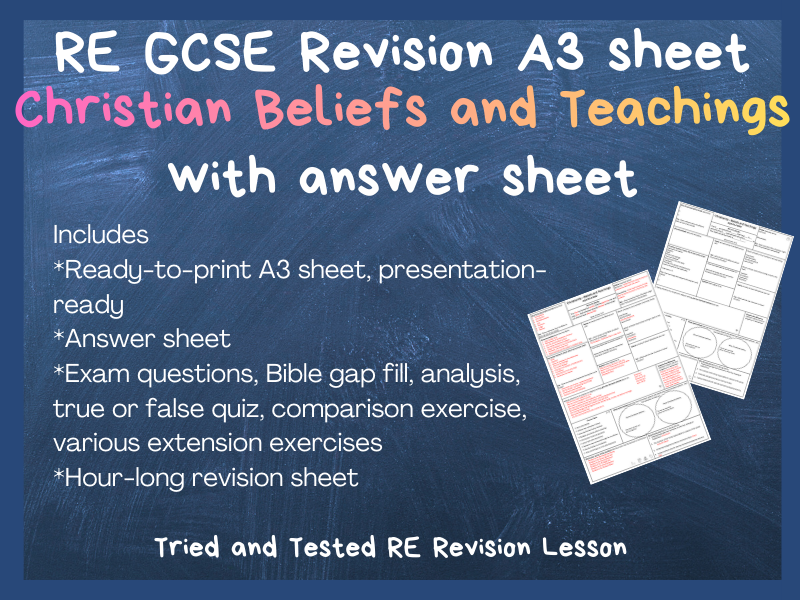 RE GCSE AQA Christianity Beliefs Revision A3 Sheet | Printable with answers