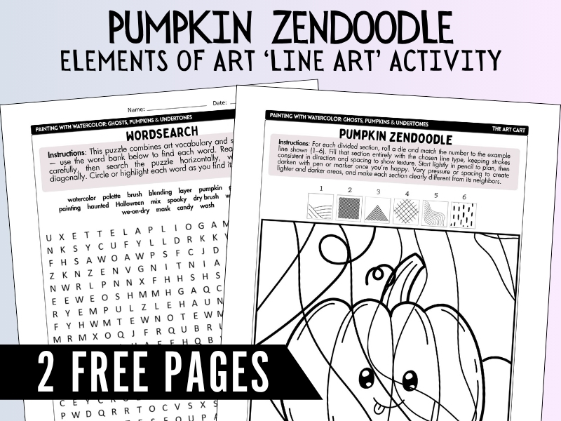 Free — Halloween Art Activity bundle, Zendoodle, Elements - Line, worksheets