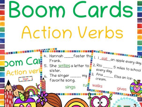 Action verb Boom cards helpful for distance learning