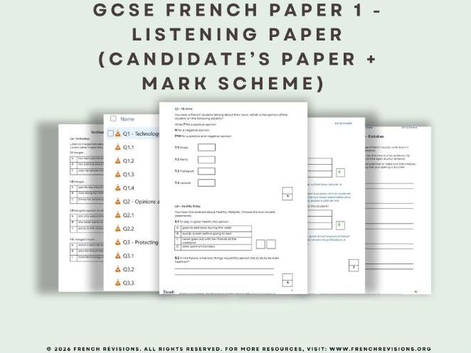 French GCSE - Paper 1 Listening practice paper - 2026 spec