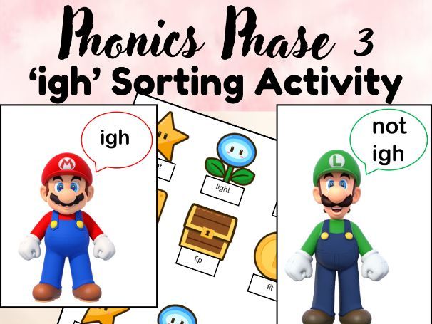 Phonics 'igh' Mario and Luigi Sorting Activity