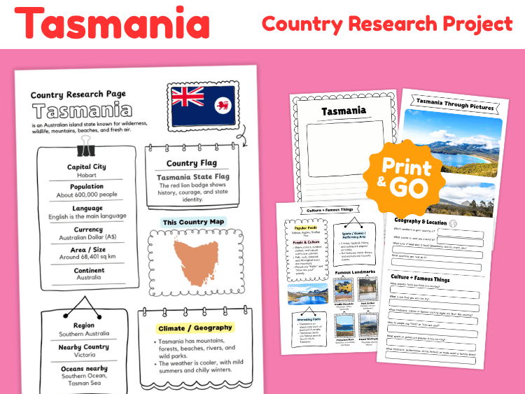Tasmania State Research Project | Geography & Culture Worksheets